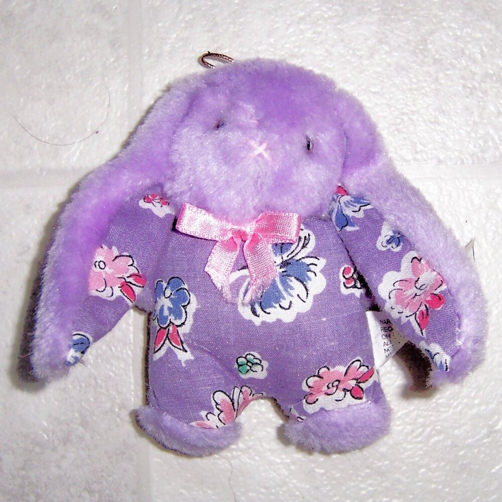 Vintage 90s Hartin International Tiny Purple Bunny Rabbit Plush Ornament